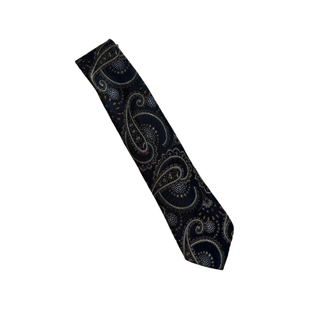 Vintage Green Paisley Skinny Tie, Green Paisley Print Thin Necktie